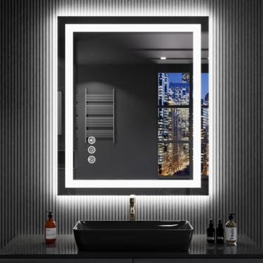 Imagem de Espelho de banheiro LED LOAAO 24x32cm com luzes antiembaçantes reguláv