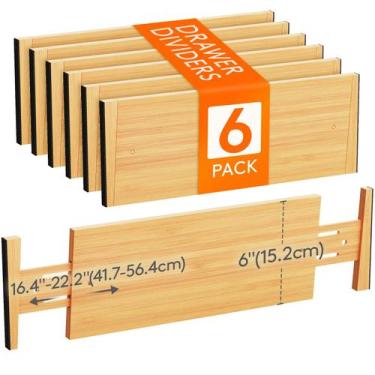 Imagem de Divisórias de gaveta Lifewit Bamboo 6 High 41,7-56,4 cm, pacote com 6