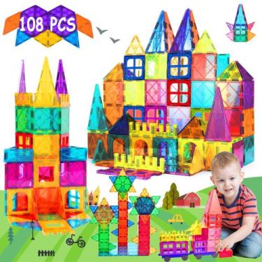Imagem de Blocos de construção magnéticos DMOIU 108PCS para crianças de 3 a 8 an