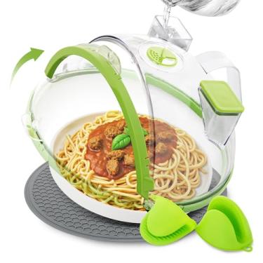 Imagem de SESENSE Conjunto de capa contra respingos de micro-ondas - capa de micro-ondas para alimentos com vaporizador de água, protetor contra respingos de 30,5 cm com tapete de micro-ondas de silicone e 2