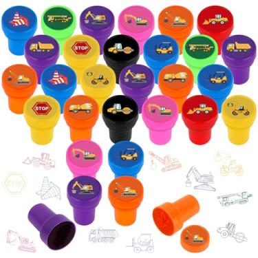 Imagem de Lemicin 24 carimbos de caminhões de construção para crianças, mini caminhão, carimbos coloridos, lembrancinhas de festa de aniversário para meninos, escola, sala de aula, bolsa de brindes, presentes