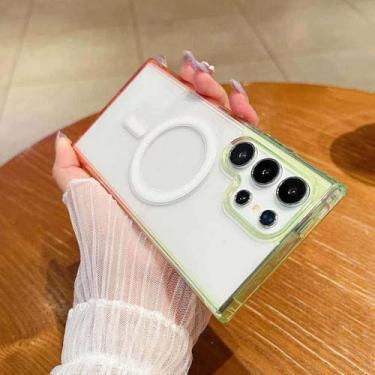 Imagem de Capa magnética transparente com gradiente de cor para Samsung Galaxy S25 S24 S23 S22 Plus Ultra FE A56 A36 A16 A55, capa de acrílico, verde laranja, para Samsung Galaxy A55