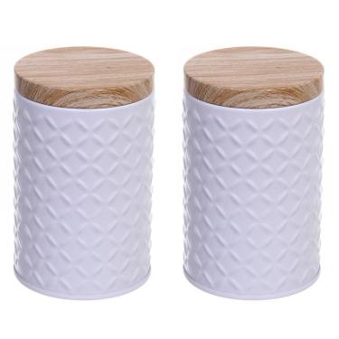 Imagem de Kit 2 Potes Porta Mantimento Café Açúcar Lata De Metal Bambu