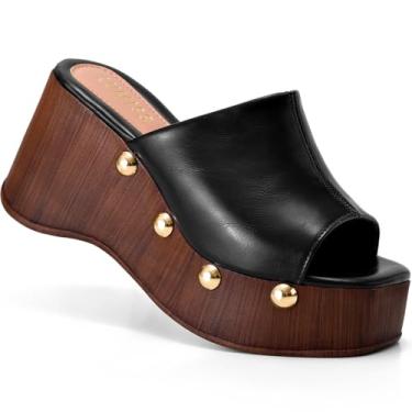 Imagem de Sandália Anabela Feminina Lumiss Madeira Rebite Tachas Dourada Confortável preto39