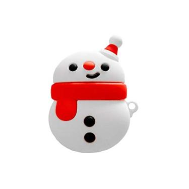 Imagem de TOU-BEGUIN Capa de fone de ouvido de carregamento sem fio compatível com AirPods 1 e 2, design fofo de boneco de neve de Natal macio protetor de corpo inteiro anti-impressão digital com gancho (chapéu