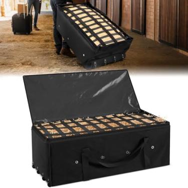 Imagem de Abbylike Bolsa Oxford impermeável para fardos de feno com 4 rodas resistentes 116 x 58 x 40 cm, recipiente de armazenamento de feno respirável extra grande para cavalos para armazenamento e transporte
