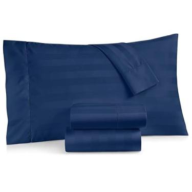 Imagem de Hadi Bedding Company Fronhas de cama com listras damasco - 50 x 101 cm - Conjunto de 2 - Fronhas de cama com fecho de envelope - Azul marinho - Contagem de 1000 fios - Algodão egípcio macio resistente