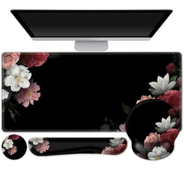 Imagem de AIMSA Mouse Pad, tapete de mesa preto grande, tapete de mouse 2GG + descanso de pulso para teclado + descanso de pulso ergonômico para mouse + conjunto de porta-copos 4 em 1 para mesa de escritório em