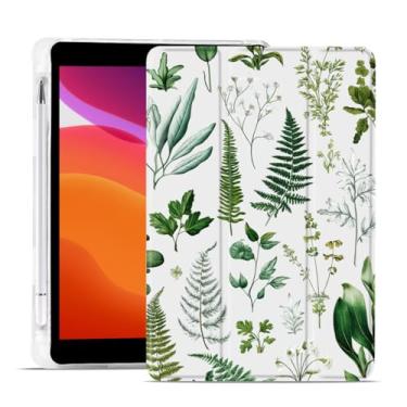 Imagem de MAYCARI Capa retrô de folhas de samambaia para iPad de 10,2 polegadas 2021/2020/2019 com suporte para lápis, padrão original para iPad 9ª/8ª/7ª geração, capa protetora traseira de TPU macio, capa fina