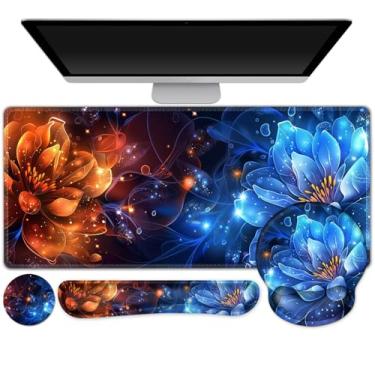 Imagem de AIMSA Conjunto de tapete de mesa, mouse pad grande para jogos com descanso de pulso, mouse pad ergonômico e tapete de teclado, suporte de pulso para acessórios de mesa de escritório em casa, decoração