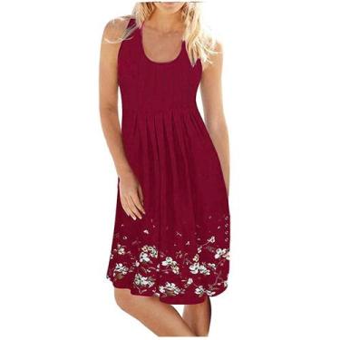 Imagem de Mulheres Casual Sem Mangas Floral Mini Vestido Verão Praia Halter Neck