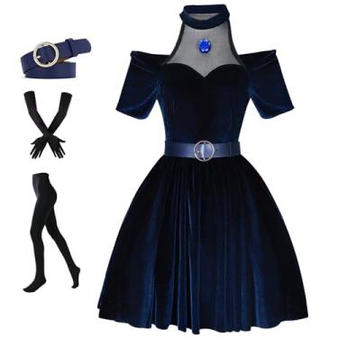 Imagem de Fantasia feminina anime cosplay azul uniforme veludo conjunto completo fantasia festa Halloween (GG, azul)