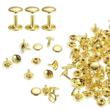 Imagem de HARFINGTON 100 conjuntos de rebites de tampa dupla, 12 x 12 mm, aço carbono, cabeça redonda, parafusos, parafusos tubulares de metal para decoração de artesanato em couro, ouro