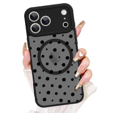 Imagem de AIGOMARA Linda capa para iPhone 17 Pro [compatível com MagSafe] estampa de bolinhas pretas com capa de telefone fosca semitransparente para mulheres Gilrs TPU macio e PC capa protetora traseira fina