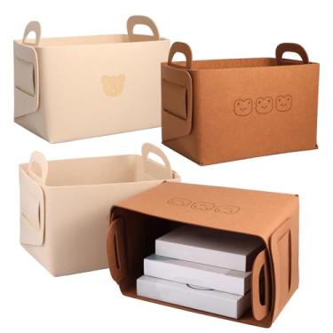 Imagem de 4 caixas de armazenamento, dobrável e resistente ao desgaste de feltro de armazenamento automático com alças, organizador de caixa de feltro flexível e macio para escritório, quarto, armário, bebês