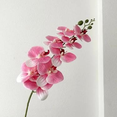Imagem de 5 flores artificiais de 9 cabeças, filme de látex, phalaenopsis, decoração luxuosa para casa, orquídeas falsas, arranjo de flores para festa de casamento (rosa pêssego)