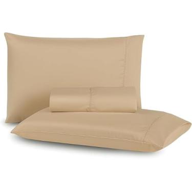 Imagem de Jogo de Lençol para Cama Box Queen, 3 Peças, Cinza, 400 Fios, Micropercal com Ponto Palito (Avelã)