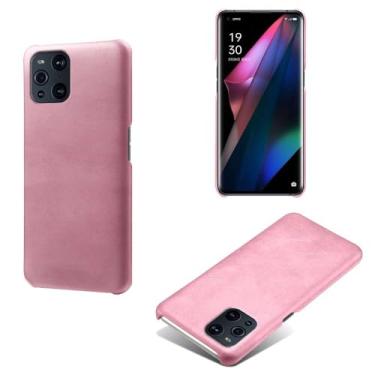 Imagem de Capa para OPPO Find X3,Proteção contra quedas,Casca de volta de cor sólida simples,Design de couro de imitação de plástico-Pink