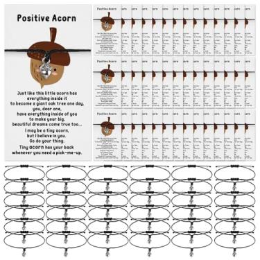 Imagem de Sasylvia Conjunto de 50 presentes de bolota de outono, pulseira de bolota com cartão positivo, presente inspirador para mulheres e homens, lembrancinhas de festa de Ação de Graças