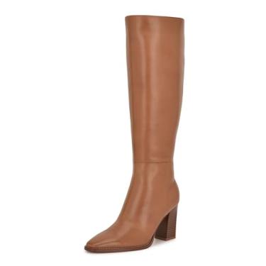Imagem de Nine West Bota de cano alto feminina Zazz Wide Calf, Couro caramelo 120, 34