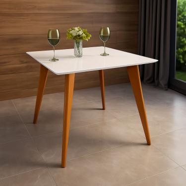 Imagem de Mesa de Jantar Tampo com Vidro Quadrada 90x90cm Slim Branco