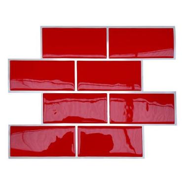 Imagem de Pastilha Adesiva Resinada Metrô Vermelho com Rejunte Branco - 38,5cm x