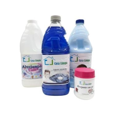 Imagem de Kit lavanderia (lava roupa 2l / amaciante plus 2l / alvejante em po + 