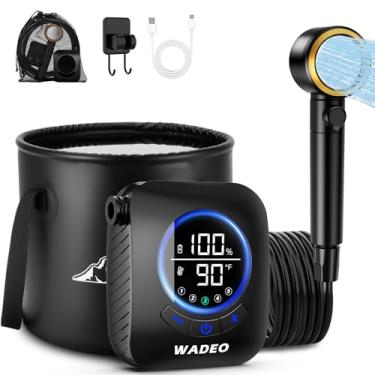 Imagem de WADEO Chuveiro portátil para acampamento, bomba de chuveiro recarregável de 8000 mAh, 5 modos de chuveiro e impermeável IPX8, balde dobrável de 14 litros, chuveiro externo para caminhadas, viagens