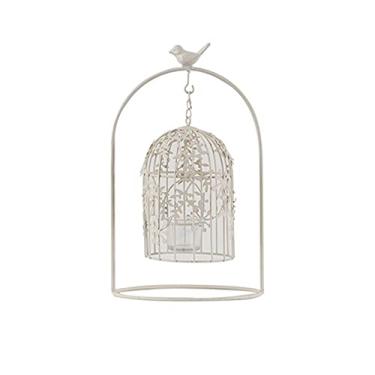 Imagem de Gaiola de pássaro criativa gaiola de pássaro retrô decoração de vela de ferro casa sala de estar romântica adereços de jantar à luz de velas (branco) Ninho de pássaro (cor: B)