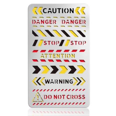 Imagem de UNICRAFTALE Estêncil de metal para artesanato painel de aviso de queima de madeira estêncil de aço inoxidável reutilizável modelo de palavras de aviso de escultura em madeira para scrapbook decorativo