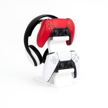 Imagem de Suporte Duplo para Controle PS5, PS4 e Fone de Ouvido, Base de Mesa para Gamepad e Headset, Branco