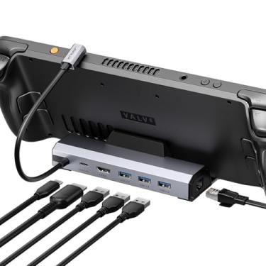 Imagem de JSAUX Estação de ancoragem para Steam Deck/ROG Ally/Legion Go/MSI Claw, base 6 em 1 para Steam Deck, HDMI 4K a 60Hz, Gigabit Ethernet, 3 USB A 3.0 e carregamento de 100W, compatível com Steam Deck