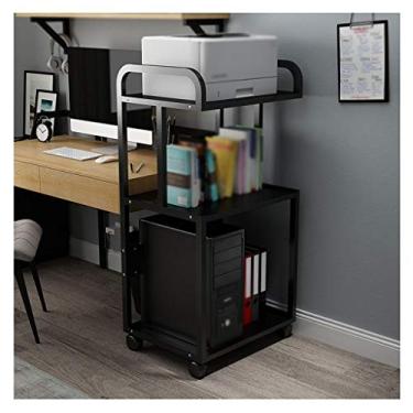 Imagem de FTOQWZXV Suporte de impressora de 3 camadas com moldura de metal, mesa de impressora móvel, para escritório, sala de estar, máquina de fax, scanner, prateleira de impressora (preto)