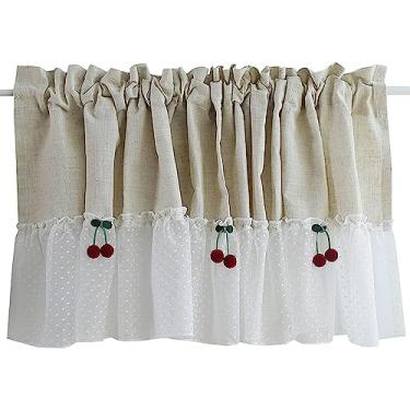 Imagem de Cortina curta de cozinha estilo rústico café cortina de cozinha curta cortina de janela - 1 peça para decoração de casa, cortinas de divisão, gaze inferior, para armário, armário de abrigo, 170 * 140