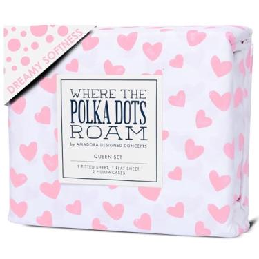 Imagem de Jogo de lençol solteiro com coração rosa, 3 peças, supermacio, lençol com elástico, lençol de cima e fronha - Lindo lençol de cima e decoração de quarto para crianças e adolescentes