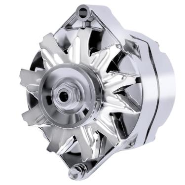 Imagem de Alternador automotivo cromado GM 1 fio autoemocionante alto rendimento 105A um fio compatível com Chevy 350 BBC SBC 10SI #1100125 ADR0335C 40012395 7127SECN100A 7127-SE105C