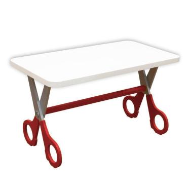 Imagem de Mesa Infantil Tesoura Vermelho Tampo Branco Retangular Base Temática Para Estudos E Desenhos Mobília Decor