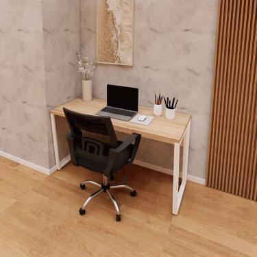 Imagem de Escrivaninha Industrial 135cm X 60cm Escritório Home Office Pés em Metal Industrial Executive Macadâmia/Branco