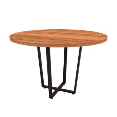 Imagem de Mesa de Reunião Redonda Industrial 110cm com Pés em Metal Industrial Executive Nogal/ Preto