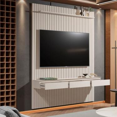 Imagem de Painel Home para Tv 75 Polegadas Suspenso Ripado 3 Gavetas Colorado 1.90 Off White
