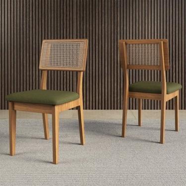 Imagem de Kit 4 Cadeiras Estofadas Encosto Telado Estrutura 100% Mdf Bolonha Freijó/Verde