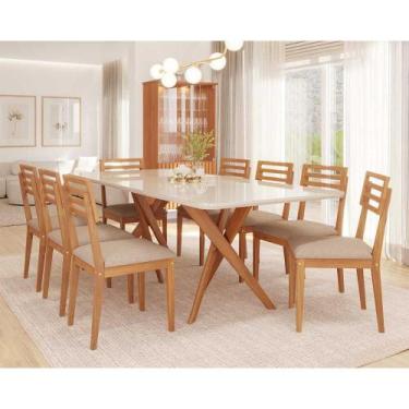 Imagem de Mesa para Sala De Jantar 210 e 8 Cadeiras Madeira/Linho Bege - Ornae
