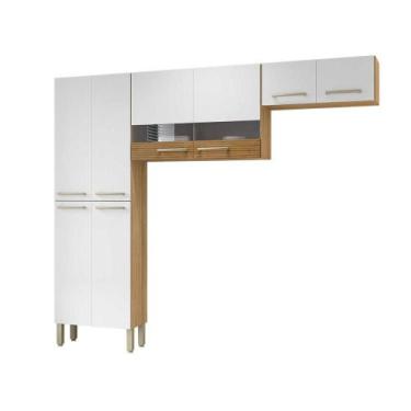 Imagem de Cozinha Compacta 3 peças 8 Portas Nala Kits Paraná, Freijo com Ripado