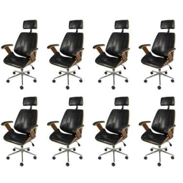 Imagem de Kit 8 Cadeiras Escritorio Presidente material sintético e Madeira Berg
