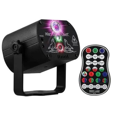 Imagem de Luz de Festa Projetor LED RGB 3 em1 Laser Raio Holográfico Controle 60 Padrões Festa Balada (Preto)