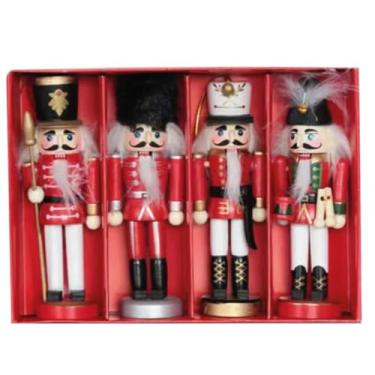 Imagem de Kit 4 Boneco Quebra Nozes de Madeira Enfeite de Natal 12cm (Quebra Nozes 1)