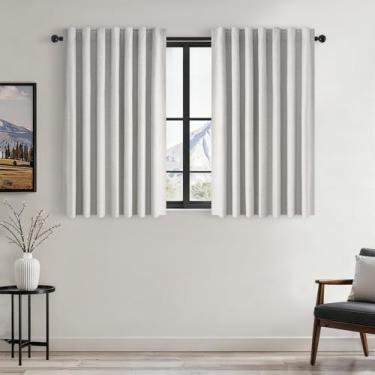 Imagem de Topfinel Cortinas blackout longas de 137 cm para janela pequena cortinas curtas personalizadas modernas para sala de estar, quarto, cortinas de linho com isolamento térmico, café, 2 painéis (L52 x
