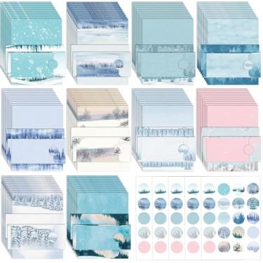 Imagem de Conjunto de papel de papelaria e envelopes de 250 peças (100 papéis de escrita para computador, 50 envelopes), 100 adesivos redondos, 10 designs para cartas, convites, presentes, feriados, notas de