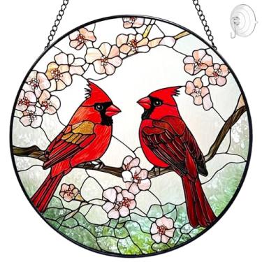 Imagem de Cardinal Suncatcher Vitral para pendurar – 20 cm de vitral para janelas – apanhadores de sol para janelas internas com ganchos e corrente – presentes de aniversário para mamãe avó