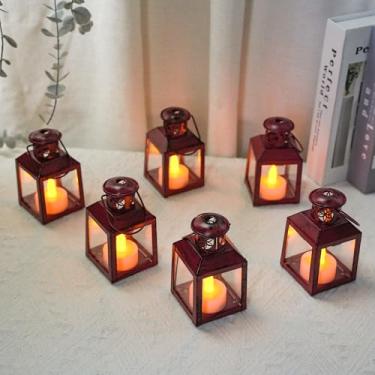 Imagem de TRIROCKS 6 peças pequenas lanternas de vela de metal vintage pendurado casa lanterna tealight vela decorativa suportes de luz de chá para mesa dia dos namorados pátio interior exterior presentes